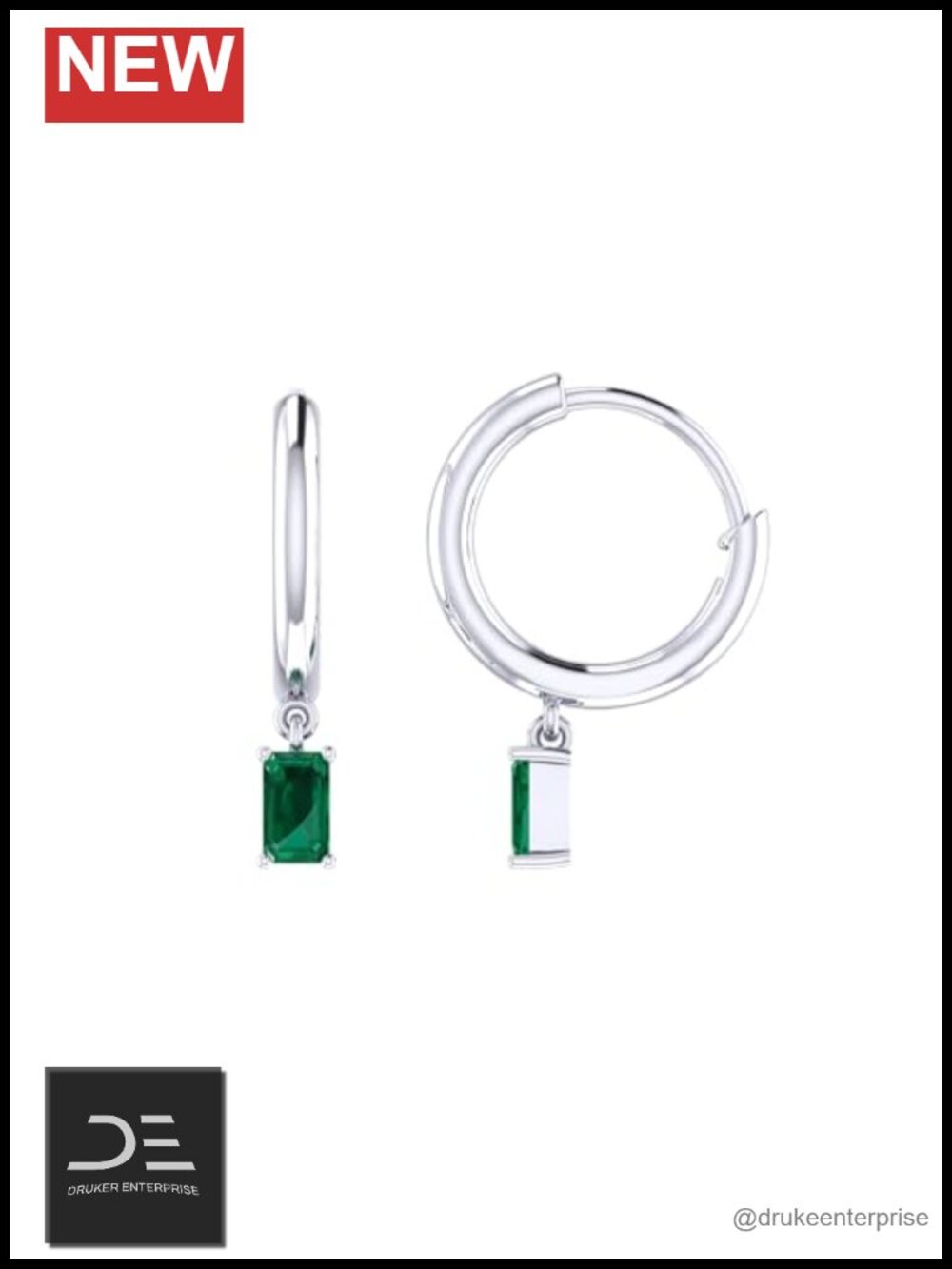 Sterling Silver Rhodium Plated Hoop Earrings Created Emerald Gemstone